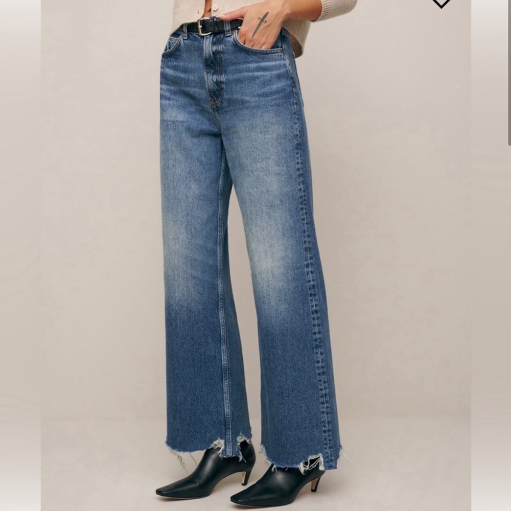 Reformation Cary High Rise Slouchy Wide Leg Cropped - Rigid Denim  size 26 NWT
